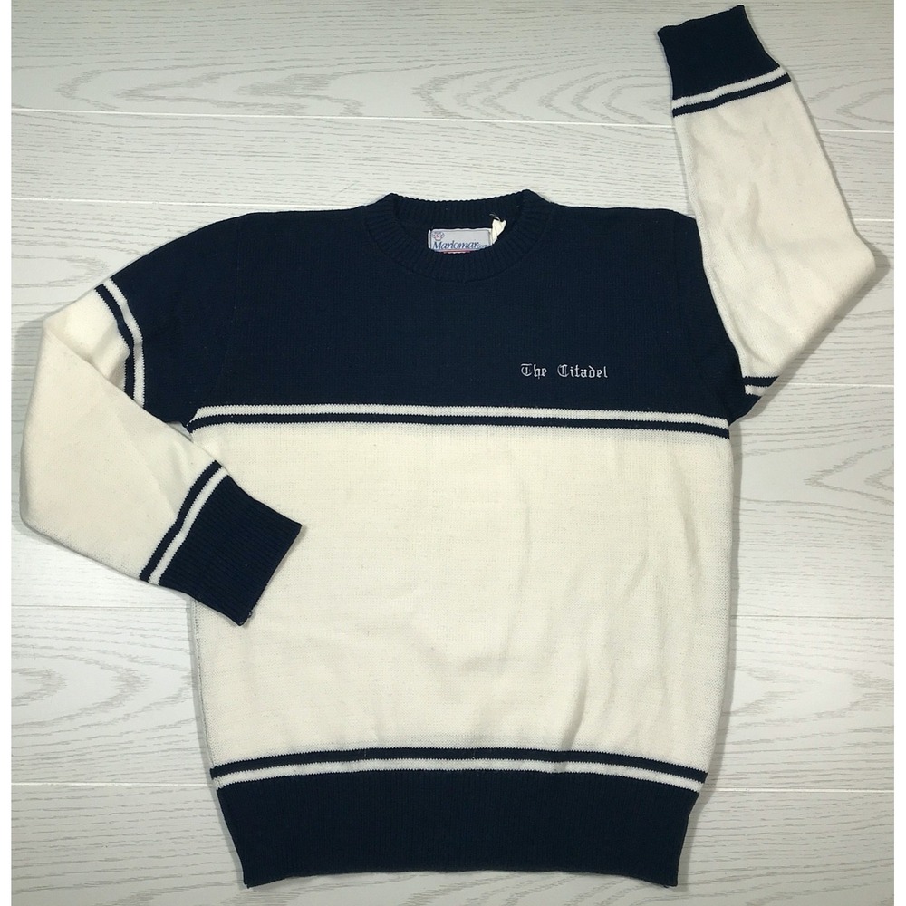 Vintage 80s The Citadel Sweater Men Small Acrylic Marlomar Corp Preppy College